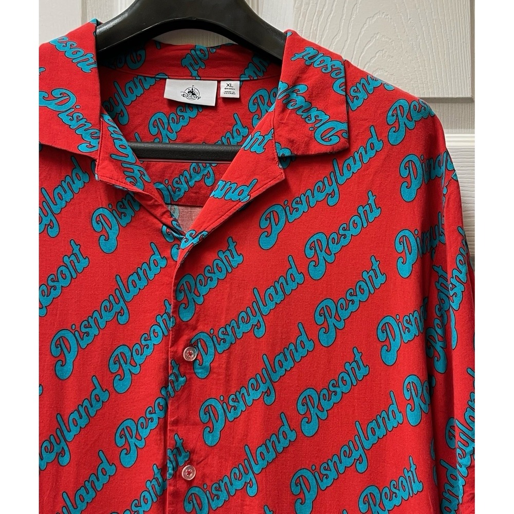 Disneyland Resort Men's XL Red‎ & Blue Hawaiian Style Casual Collared Shirt